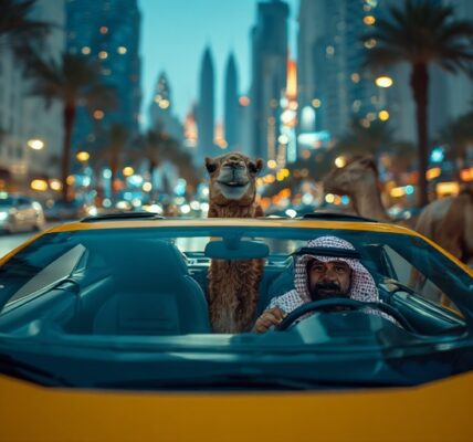 Arab z wielbłądem w Dubaju