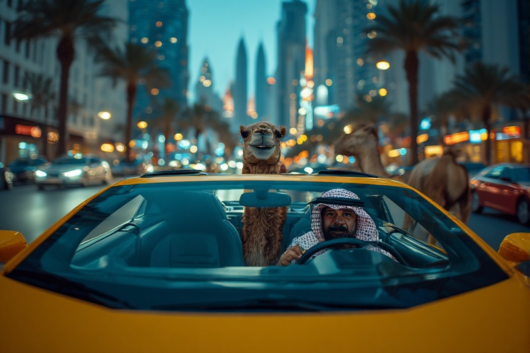 Arab z wielbłądem w Dubaju