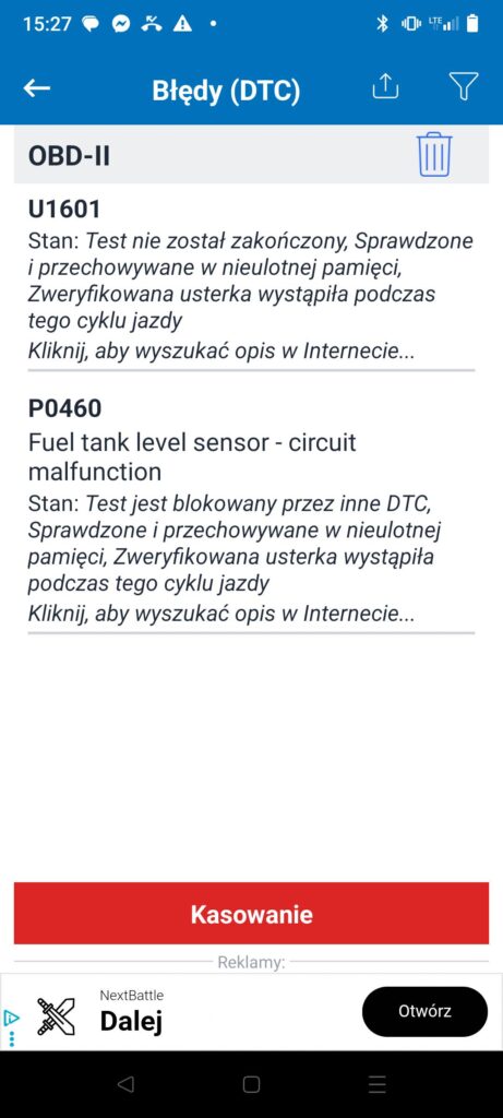 błąd p0460 zamarznięte paliwo